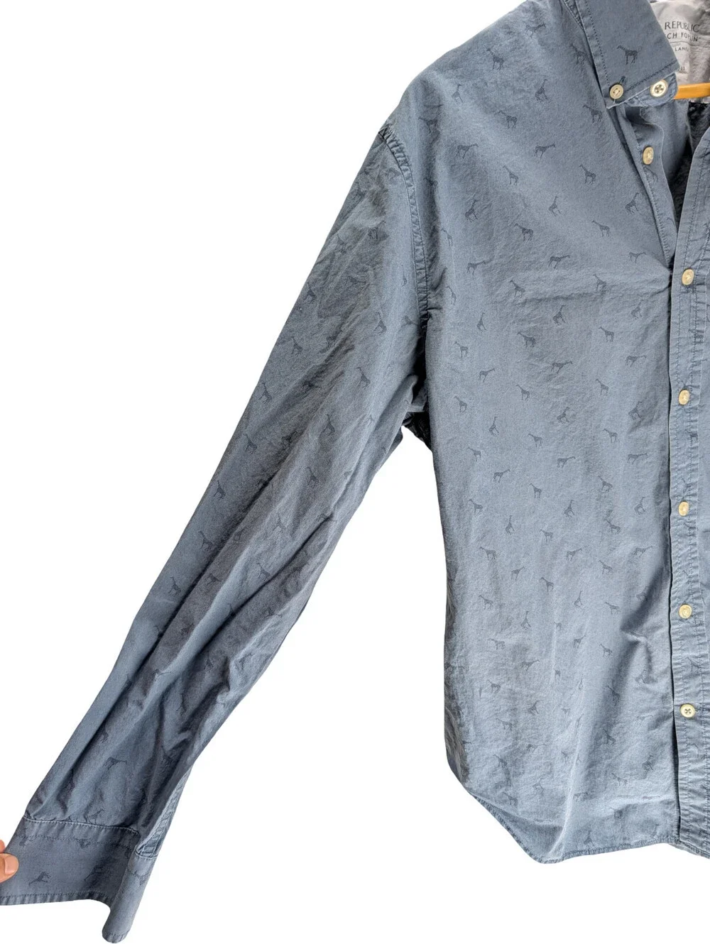 Banana Republic Luxe Stretch Poplin Grant Slim Blue Giraffe